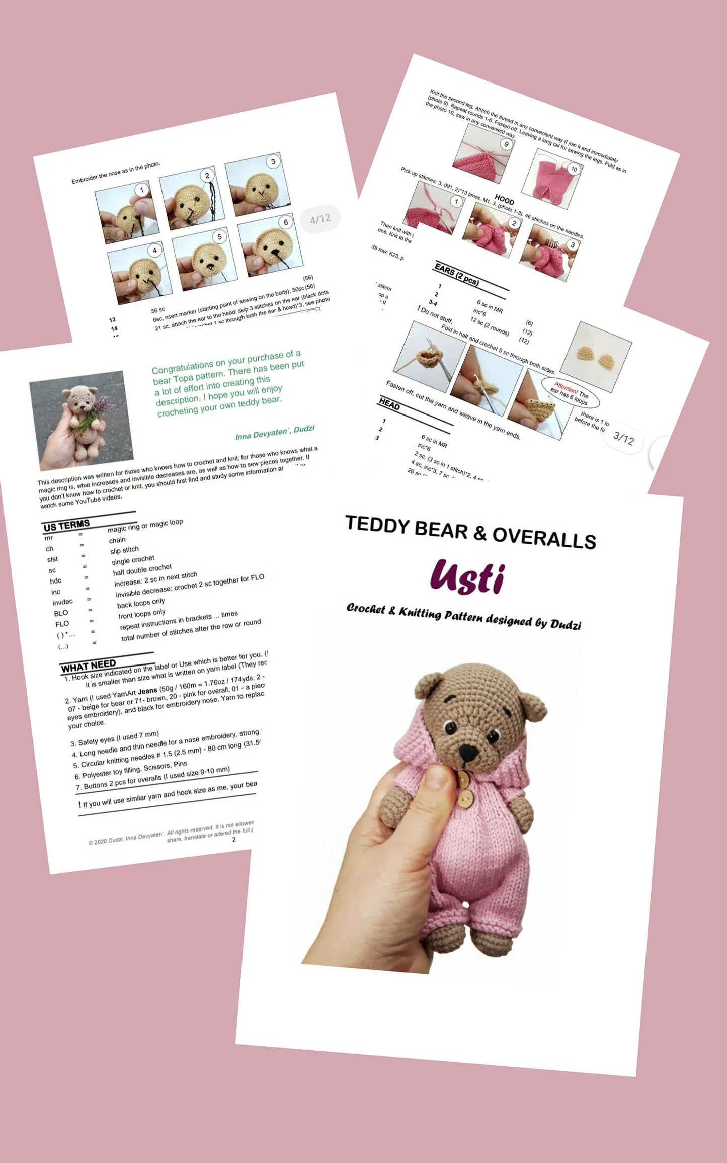 Amigurumi Teddy Bear Crochet Pattern – Tiny Bear with Knitted Clothes PDF Tutorial